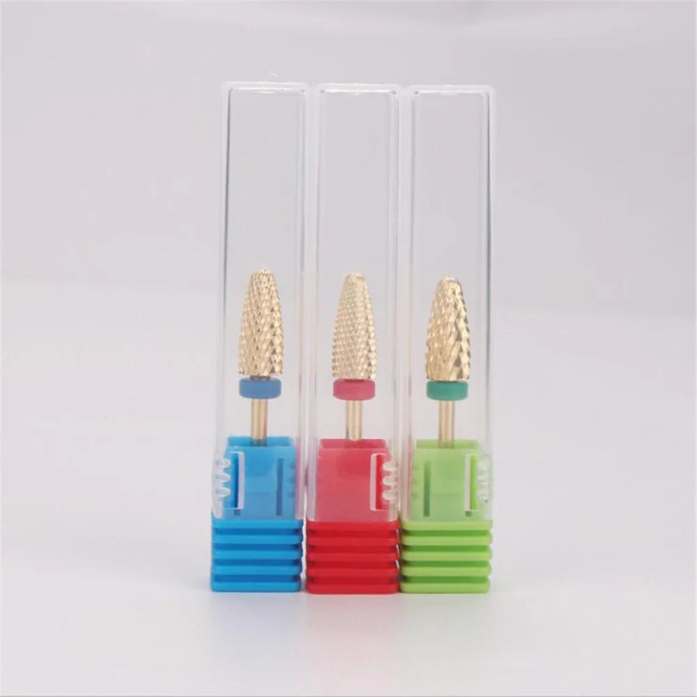 Bullet-Shaped Gold Tungsten Steel Nail Bit Manicure Pedicure Nail File Hand Foot Care Tool for Nail Grind Trim Polish - Fine Type - 6