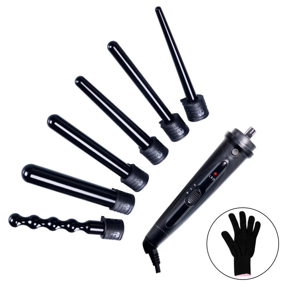6 in 1 Hair Curling Iron Set Ceramic Multi Temperature Control PTC Heating LED Display Hair Styling Tool - EU Plug - 1