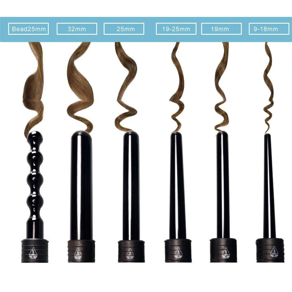 6 in 1 Hair Curling Iron Set Ceramic Multi Temperature Control PTC Heating LED Display Hair Styling Tool - EU Plug - 6