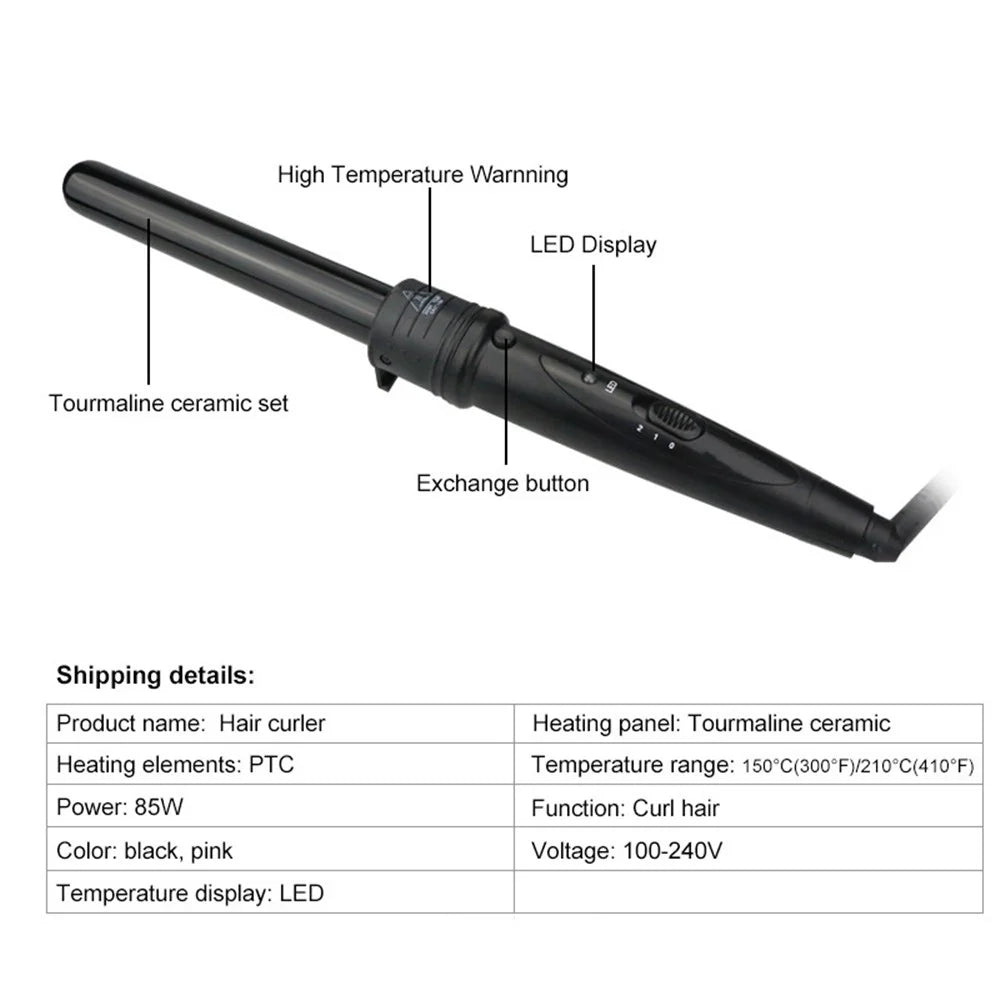 6 in 1 Hair Curling Iron Set Ceramic Multi Temperature Control PTC Heating LED Display Hair Styling Tool - EU Plug - 7