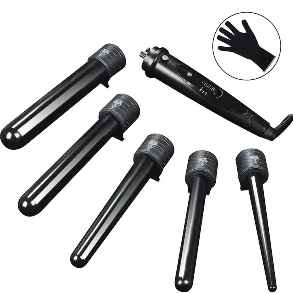 Curling Iron with 5 Interchangeable Heads Ceramic Curler Fast Heating Hair Styling Tool, EU Plug - 1