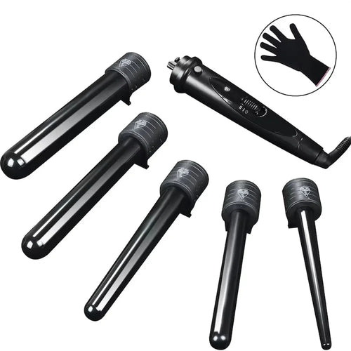 Curling Iron with 5 Interchangeable Heads Ceramic Curler Fast Heating Hair Styling Tool, EU Plug - 1