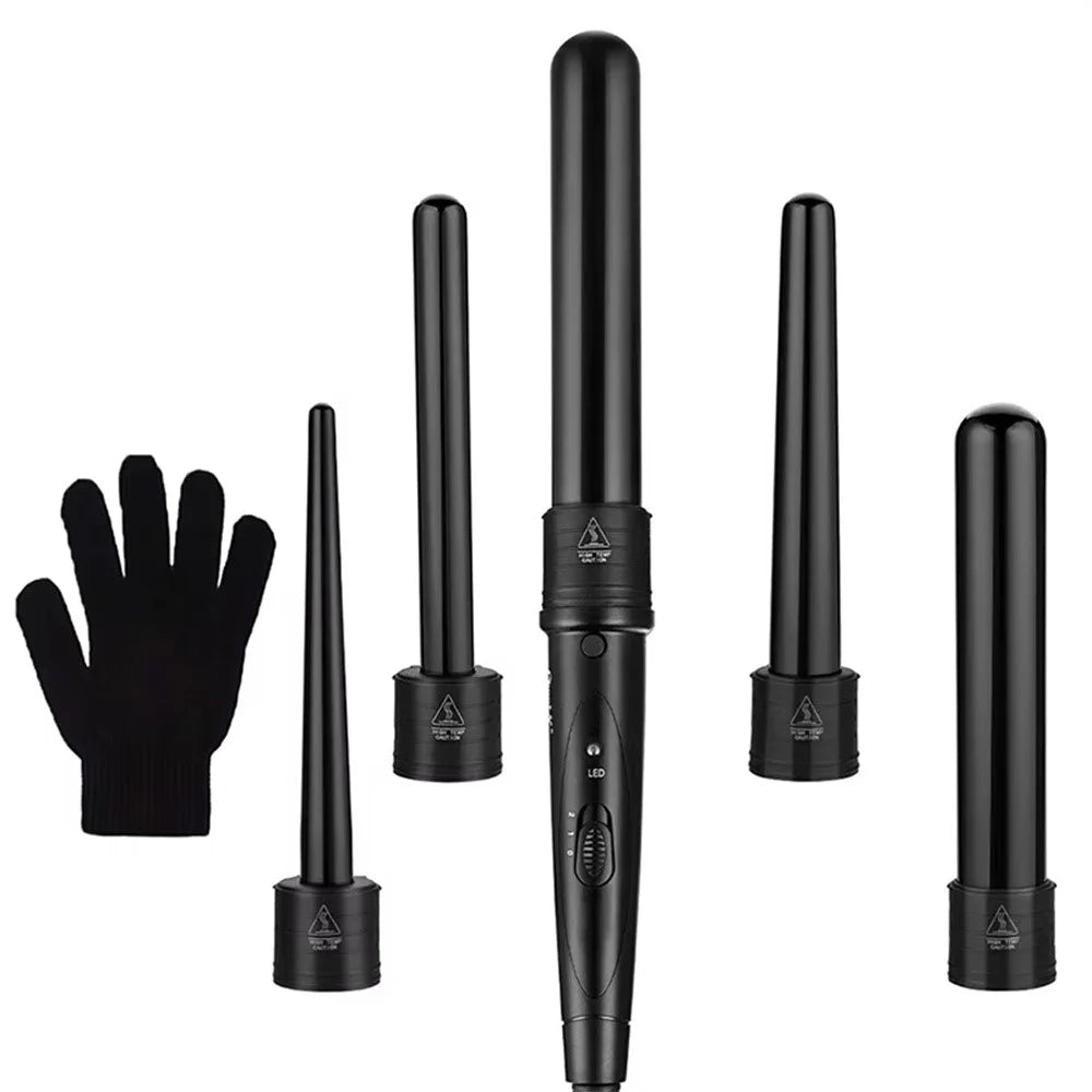 Curling Iron with 5 Interchangeable Heads Ceramic Curler Fast Heating Hair Styling Tool, EU Plug - 5