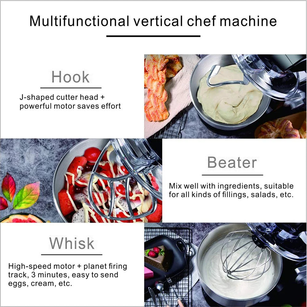 SC-236 5L Capacity 1000W Multipurpose Kitchen Stand Mixer for Kneading Dough Whisking Eggs (BPA Free, No FDA) - EU Plug / Black - 4