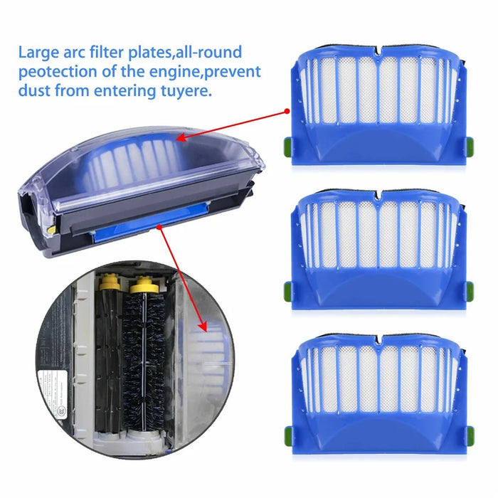 10Pcs Replacement Parts Kit for iRobot Roomba 610 / 620 / 630 / 650 / 660 Main Brush Side Brush Filter Set - 7
