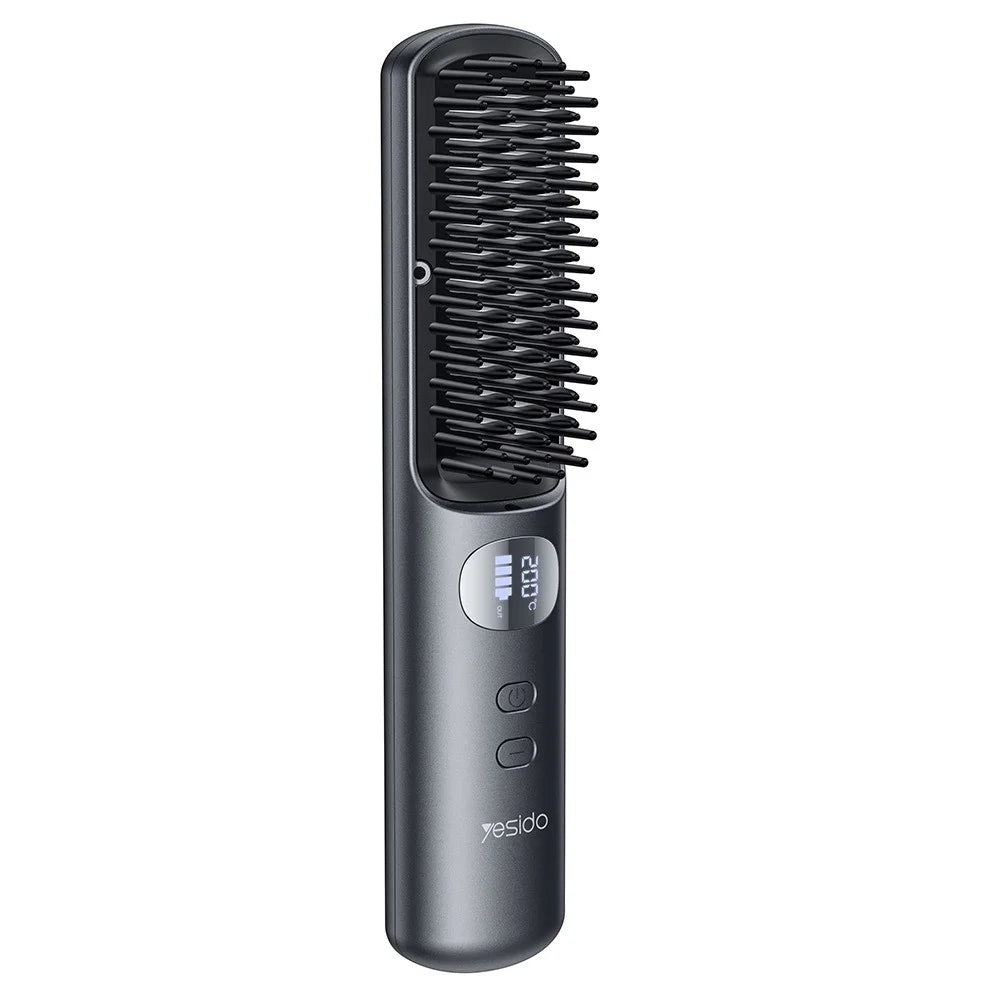 YESIDO MG23 Wireless Hair Straightener Brush  2 in 1 Straighten and Curl Styling Tool 3 Temp Settings Digital Display - Black - 1