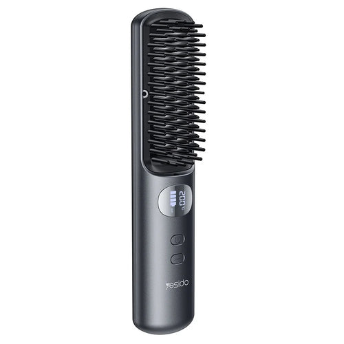YESIDO MG23 Wireless Hair Straightener Brush  2 in 1 Straighten and Curl Styling Tool 3 Temp Settings Digital Display - Black - 1