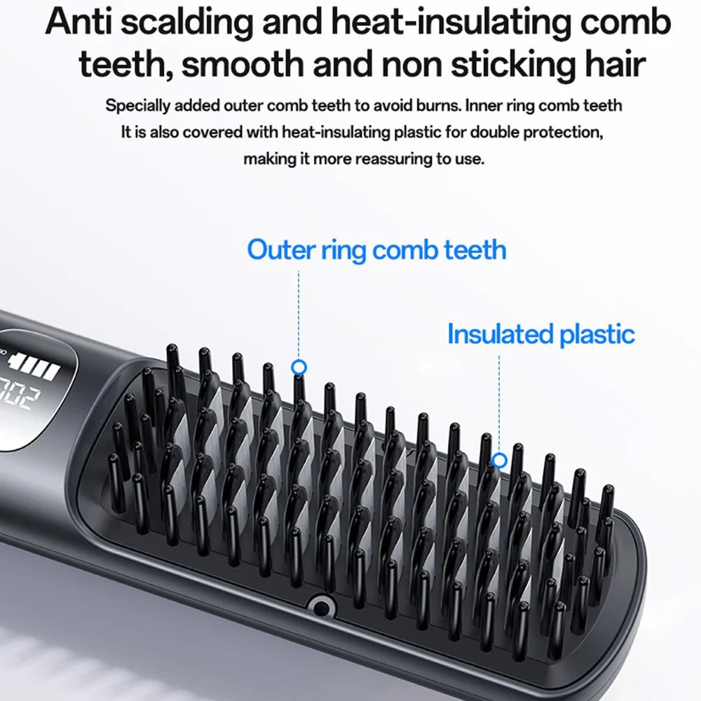 YESIDO MG23 Wireless Hair Straightener Brush  2 in 1 Straighten and Curl Styling Tool 3 Temp Settings Digital Display - Black - 2
