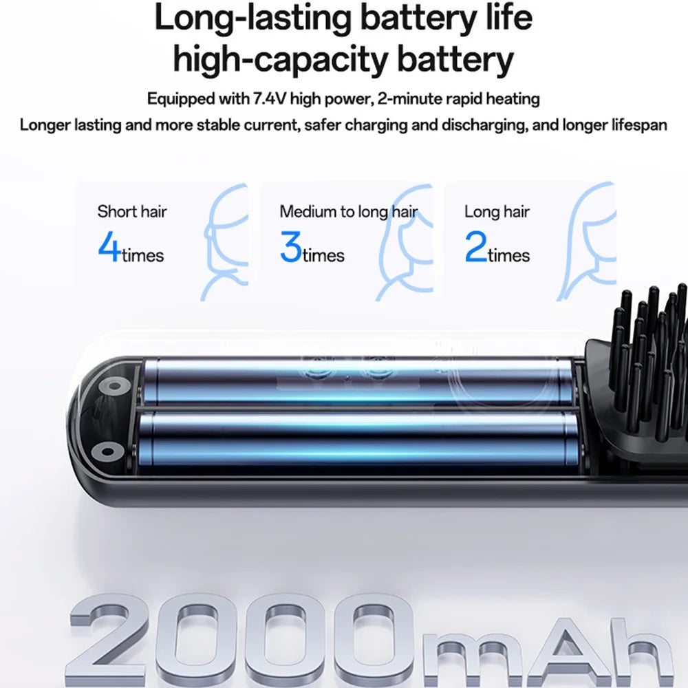 YESIDO MG23 Wireless Hair Straightener Brush  2 in 1 Straighten and Curl Styling Tool 3 Temp Settings Digital Display - Black - 3