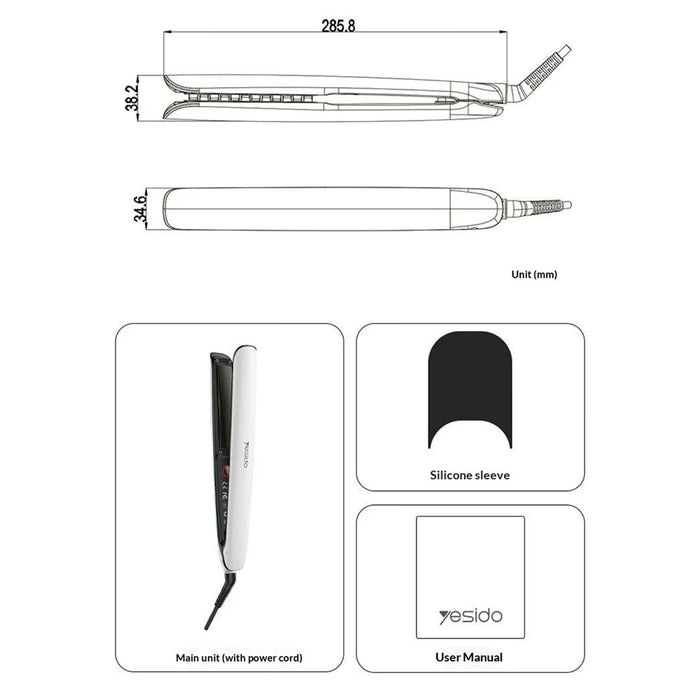 YESIDO MG31 Hair Straightener Negative Ion Technology 3 Temperature Settings Fast Heating Ceramic Plates - UK Plug - 7