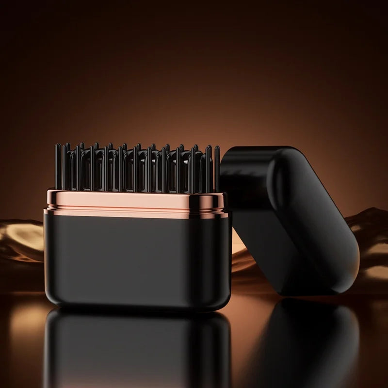 Wireless Hair Straightener Brush Negative Ion Hair Styler 3-Level Temperature Control Hair Straightening Tool - Black - 2