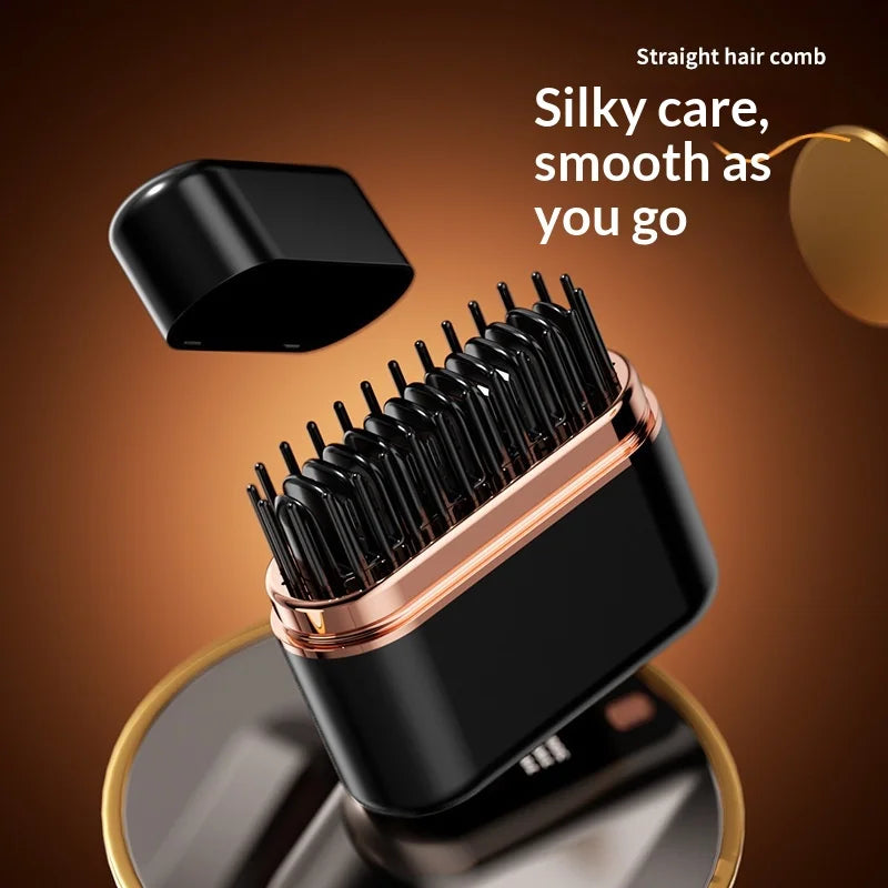 Wireless Hair Straightener Brush Negative Ion Hair Styler 3-Level Temperature Control Hair Straightening Tool - Black - 3