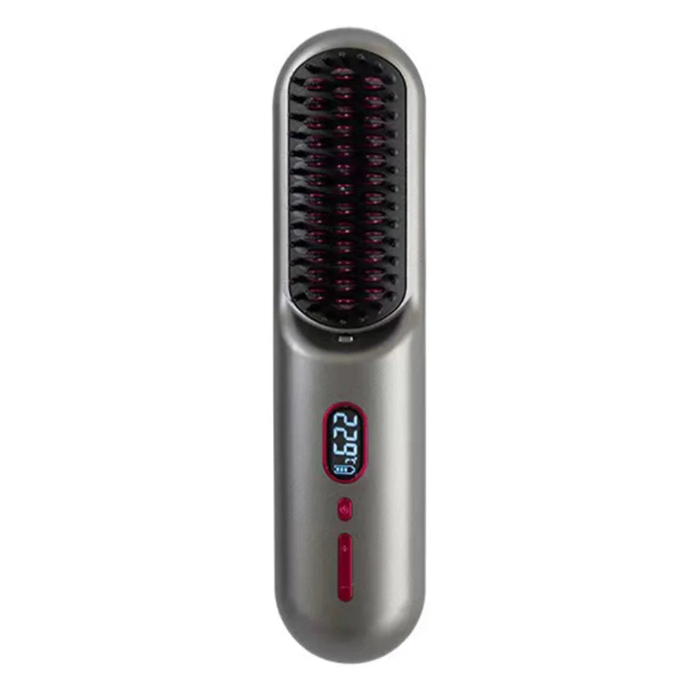 QL001 Cordless Hair Straightener Brush Ion Hot Straightener Styling Comb with USB Rechargeable - Grey - 1