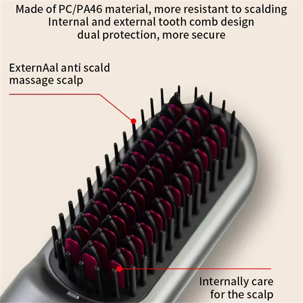 QL001 Cordless Hair Straightener Brush Ion Hot Straightener Styling Comb with USB Rechargeable - Grey - 4