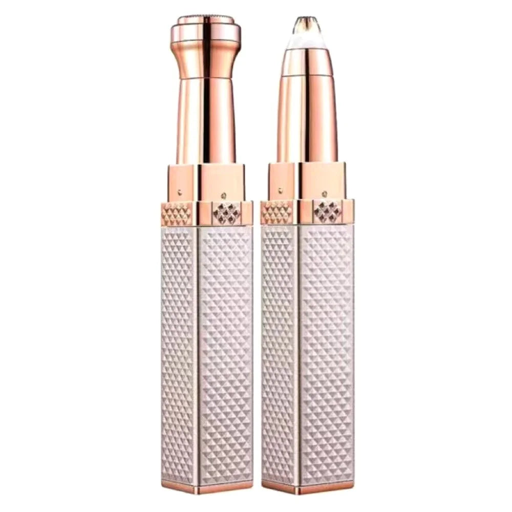2 In 1 Multifunction Electric Eyebrow Trimmer Rechargeable Lipstick Shape Hair Remover with LED Light - Gold - 1