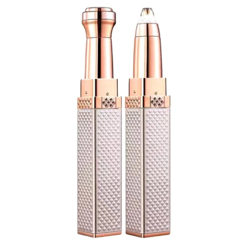 2 In 1 Multifunction Electric Eyebrow Trimmer Rechargeable Lipstick Shape Hair Remover with LED Light - Gold - 1