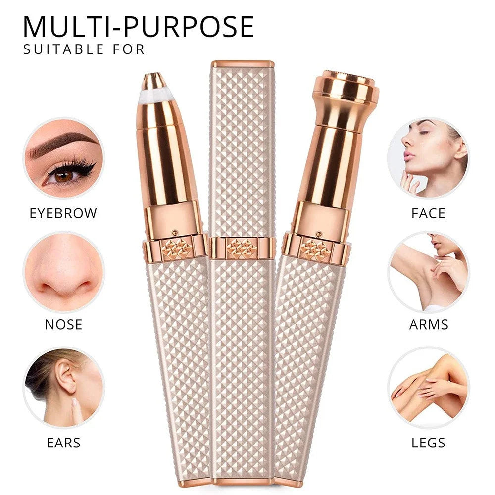 2 In 1 Multifunction Electric Eyebrow Trimmer Rechargeable Lipstick Shape Hair Remover with LED Light - Gold - 2