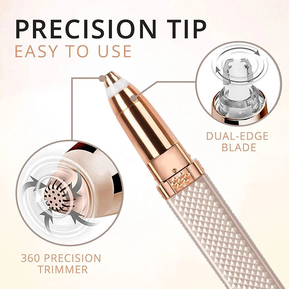 2 In 1 Multifunction Electric Eyebrow Trimmer Rechargeable Lipstick Shape Hair Remover with LED Light - Gold - 6