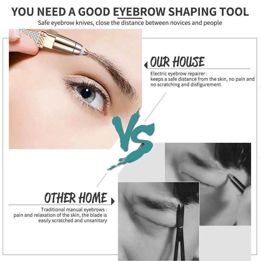 2 In 1 Multifunction Electric Eyebrow Trimmer Rechargeable Lipstick Shape Hair Remover with LED Light - Gold - 7