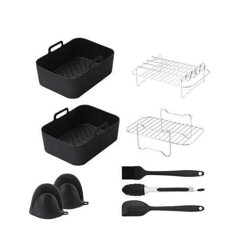 9Pcs / Set for Ninja AF400 AF500 Air Fryer Accessories Silicone Liner Grill Rack Tong Oil Brush Scraper Kit (BPA Free, FDA Certified) - 1