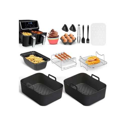 12Pcs / Set for Ninja AF400 AF500 Air Fryer Accessories Silicone Liner Grill Rack Tong Oil Brush Cupcake Mold Kit (BPA Free, FDA Certified) - 1