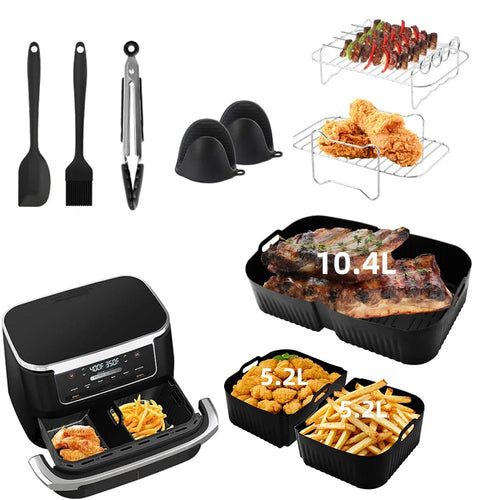 For Ninja AF400 AF500 Air Fryer Accessories Set Silicone Liner Tray Grill Rack Tong Oil Brush Scraper Kit (BPA Free, FDA Certified) - 1