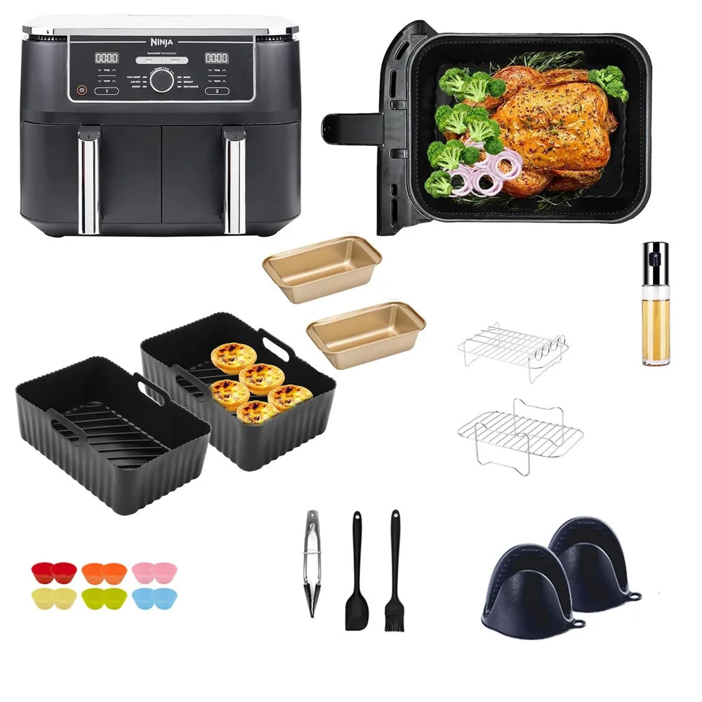 For Ninja AF300 Air Fryer Silicone Tray Grill Rack Oil Bottle Tong Cupcake Cup Accessories Set (BPA Free, FDA Certified) - 1