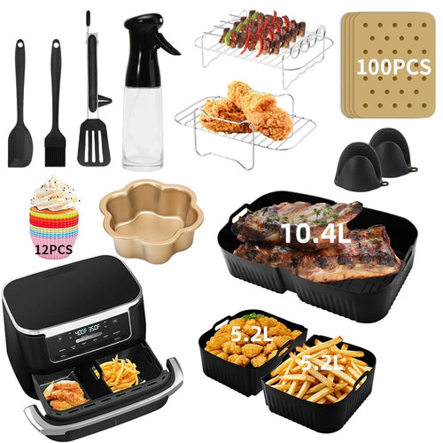 For Ninja AF500 Air Fryer Silicone Tray Grill Rack Oil Bottle Brush Scraper Cupcake Cup Oil Absorbing Paper Accessories Set (BPA Free, FDA Certified) - 1