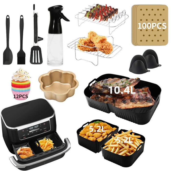 For Ninja AF500 Air Fryer Silicone Tray Grill Rack Oil Bottle Brush Scraper Cupcake Cup Oil Absorbing Paper Accessories Set (BPA Free, FDA Certified) - 1