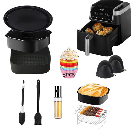 For Ninja AF180 Air Fryer 10Pcs / Set Accessories Cake Plate Silicone Tray Grill Rack Oil Bottle Cupcake Cup Kit (BPA Free, FDA Certified) - 1