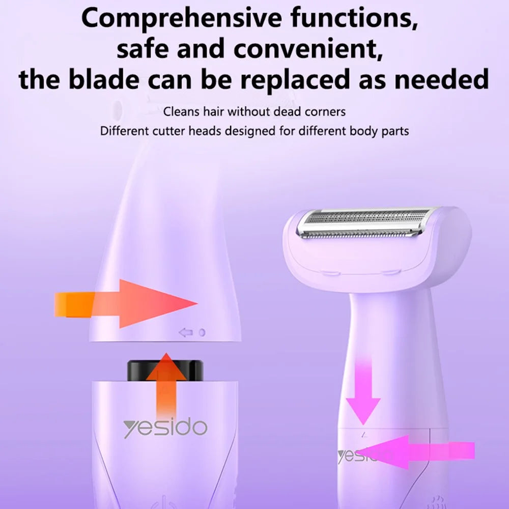YESIDO MG26 3 in 1 IPX6 Waterproof Multi-Functional Body Hair Trimmer Wet Dry Use for Shaving / Trimming / Grooming - Purple - 5