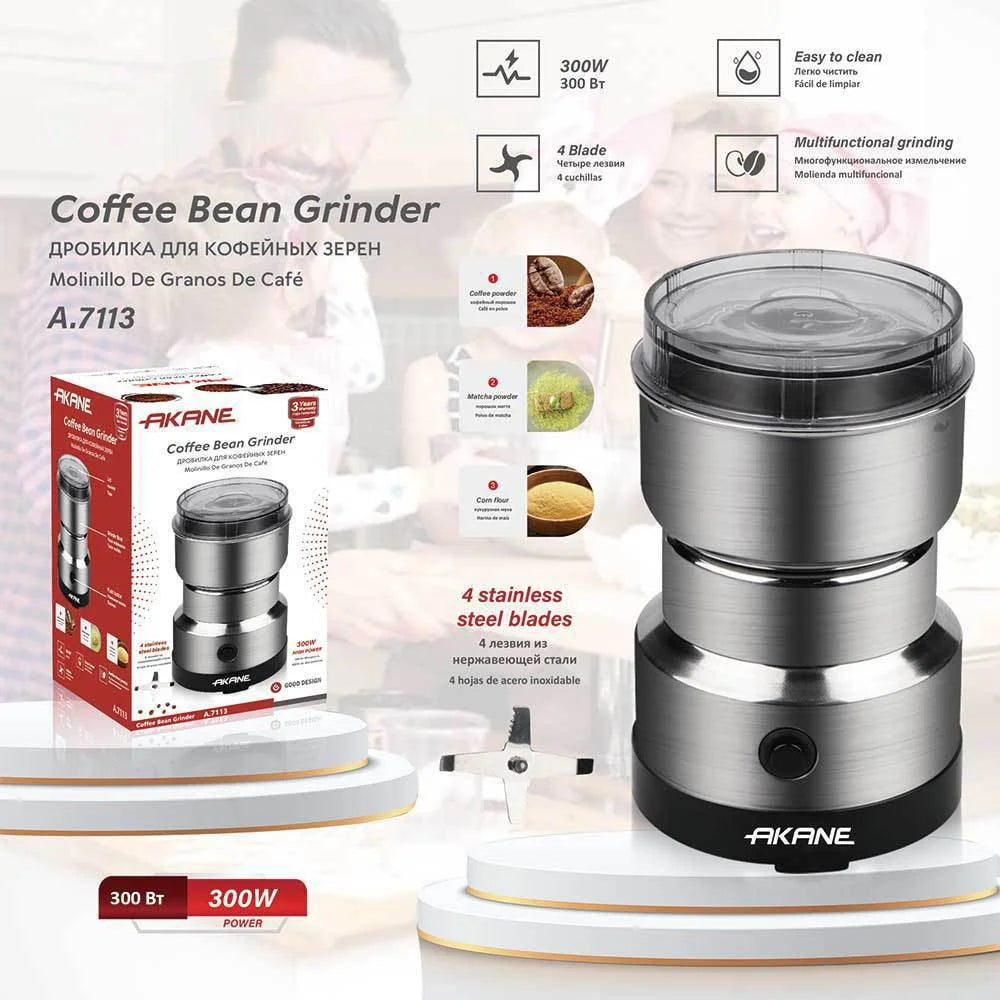 AKANE A.7113 300W Electric Coffee Bean Grinder 4-Blade Stainless Steel Multi-Purpose Dry Grinding Machine, EU Plug (BPA Free, No FDA) - 2
