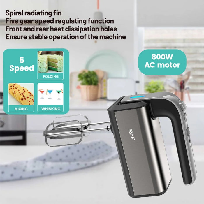 RAF 6664 Handheld Electric Mixer 800W 5 Speeds Hand Mixer with Beater Dough Hook, EU Plug (BPA Free, No FDA) - Grey - 4