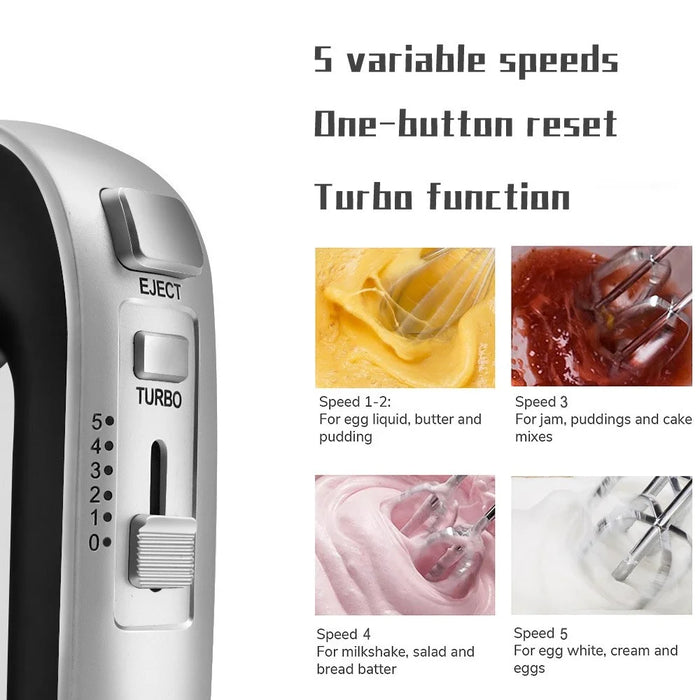 RAF 6664 Handheld Electric Mixer 800W 5 Speeds Hand Mixer with Beater Dough Hook, EU Plug (BPA Free, No FDA) - Grey - 5