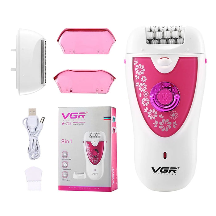VGR V-722 3 in 1 Portable Electric Epilator Multi-function Hair Removal Machine for Face Body Leg - Pink - 1