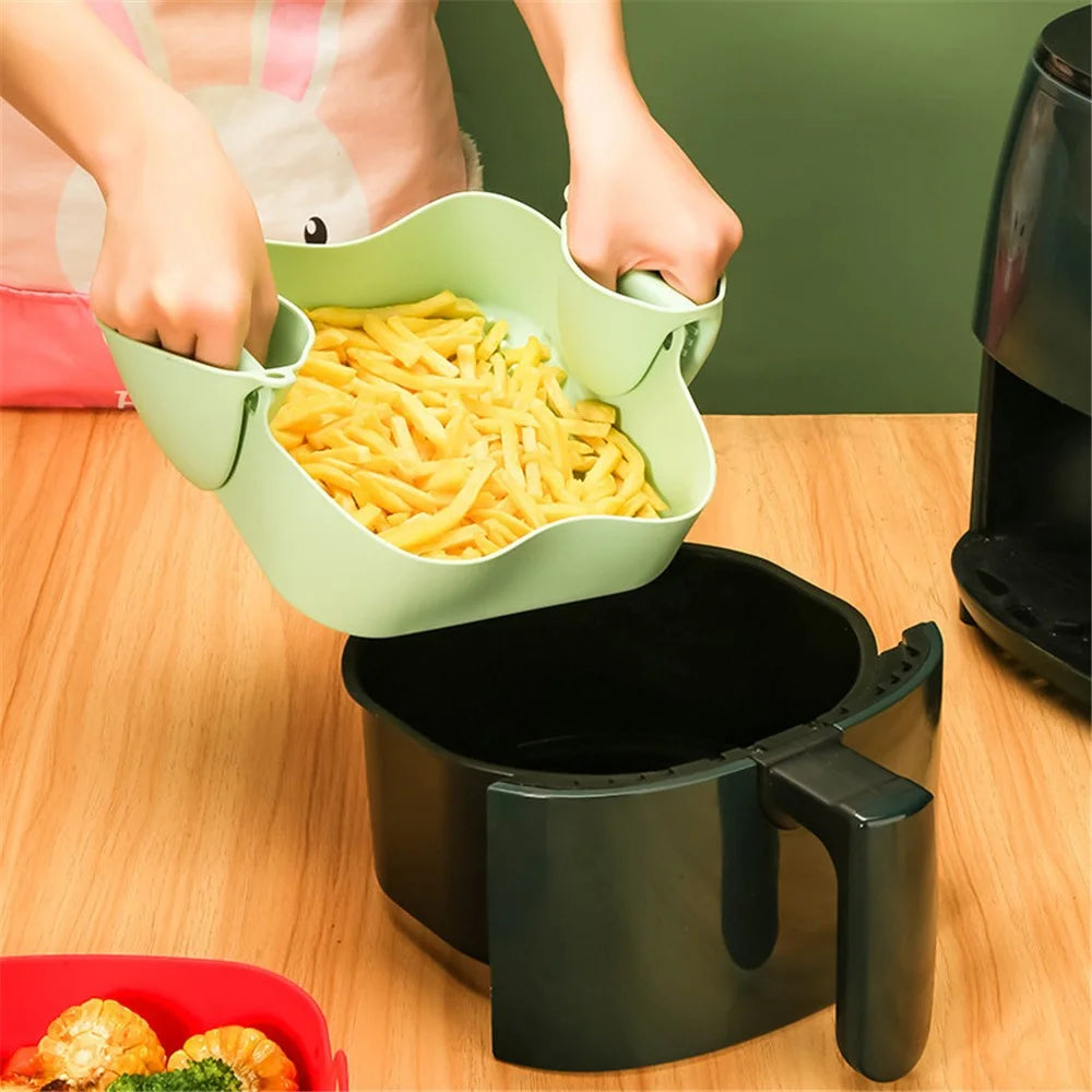 20cm Square Reusable Silicone Air Fryer Liner Oven Microwave Bakery Accessories (BPA-Free, FDA Certified) - Cyan - 6