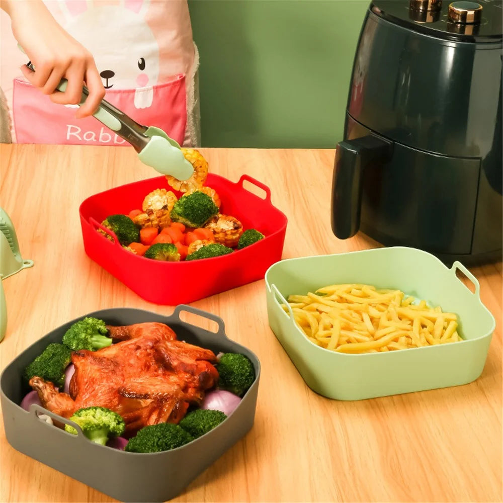 20cm Square Reusable Silicone Air Fryer Liner Oven Microwave Bakery Accessories (BPA-Free, FDA Certified) - Cyan - 7