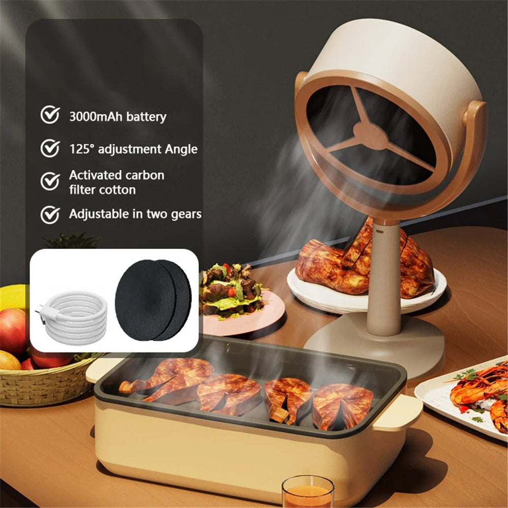 Mini Desktop Range Hood Rechargeable Hangable Kitchen Exhaust Fan for Indoor BBQ Hot Pot - 2