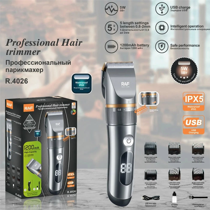 RAF R.4026 Professional 5W Hair Trimmer IPX5 Waterproof Electric Hair Clipper with 6 Limit Combs - 2