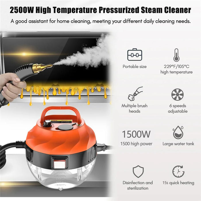 High Pressure Steam Cleaner Kitchen Bathroom Tile Air Conditioner Grease Removal Steam Cleaning Machine, 220V EU Plug - Orange / Black - 2