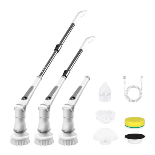 K-109 Electric Cleaning Brush with 4 Heads 3 Speeds Adjustable Multi-Function Scrubber for Kitchen Bathroom - Gray - 1