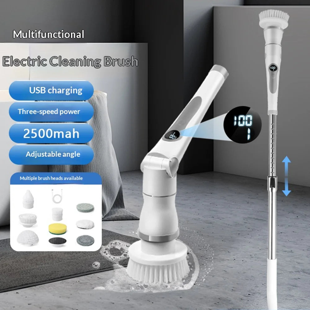 K-109 Electric Cleaning Brush with 4 Heads 3 Speeds Adjustable Multi-Function Scrubber for Kitchen Bathroom - Gray - 2