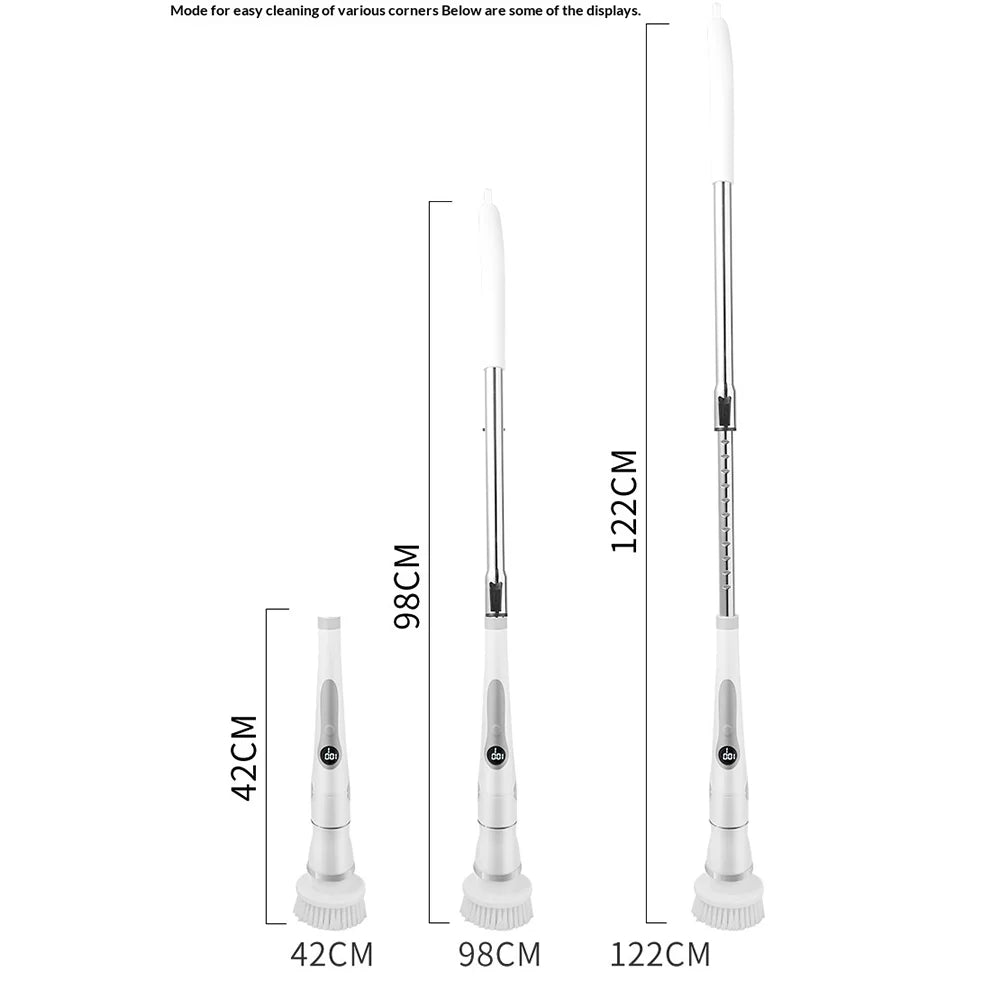 K-109 Electric Cleaning Brush with 4 Heads 3 Speeds Adjustable Multi-Function Scrubber for Kitchen Bathroom - Gray - 7