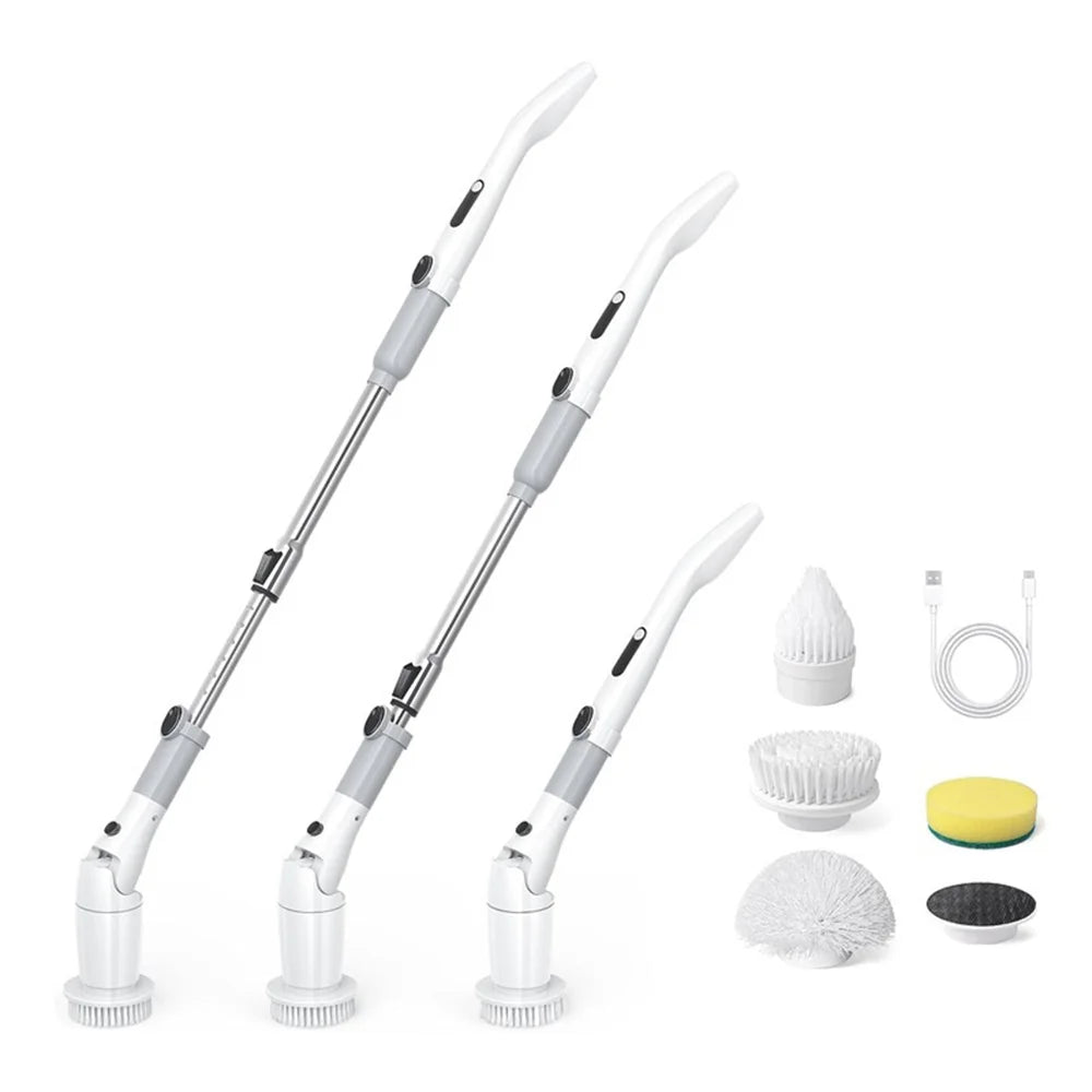 K-130 Electric Cleaning Brush with 4 Brush Heads 2 Speeds Adjustable Waterproof Cordless Scrubber for Car Kitchen Bathroom - Gray - 1