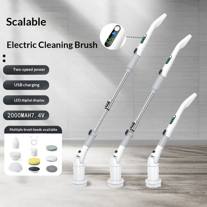 K-130 Electric Cleaning Brush with 4 Brush Heads 2 Speeds Adjustable Waterproof Cordless Scrubber for Car Kitchen Bathroom - Gray - 6