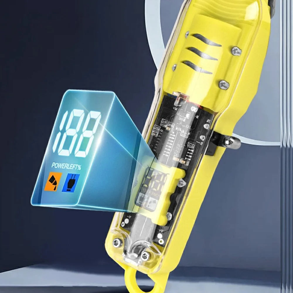 LT-808 Transparent Hair Clipper LCD Display Electric Trimmer with 4 Guide Combs for Barber Home - Yellow - 5