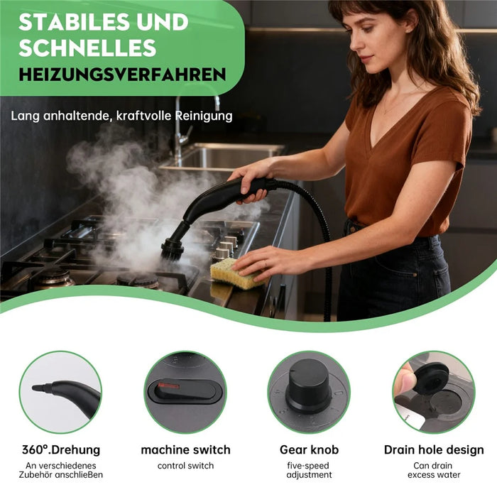 RZ-169 1350W 5-Gear Handheld High Temperature Steam Cleaner with 1200ml Tank for Home, EU Plug - White - 5