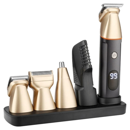 LK-881 5 in 1 Hair Trimmer for Men Electric Shaver Hair Clippers Cordless Nose Beard Razor Kit - Gold - 1