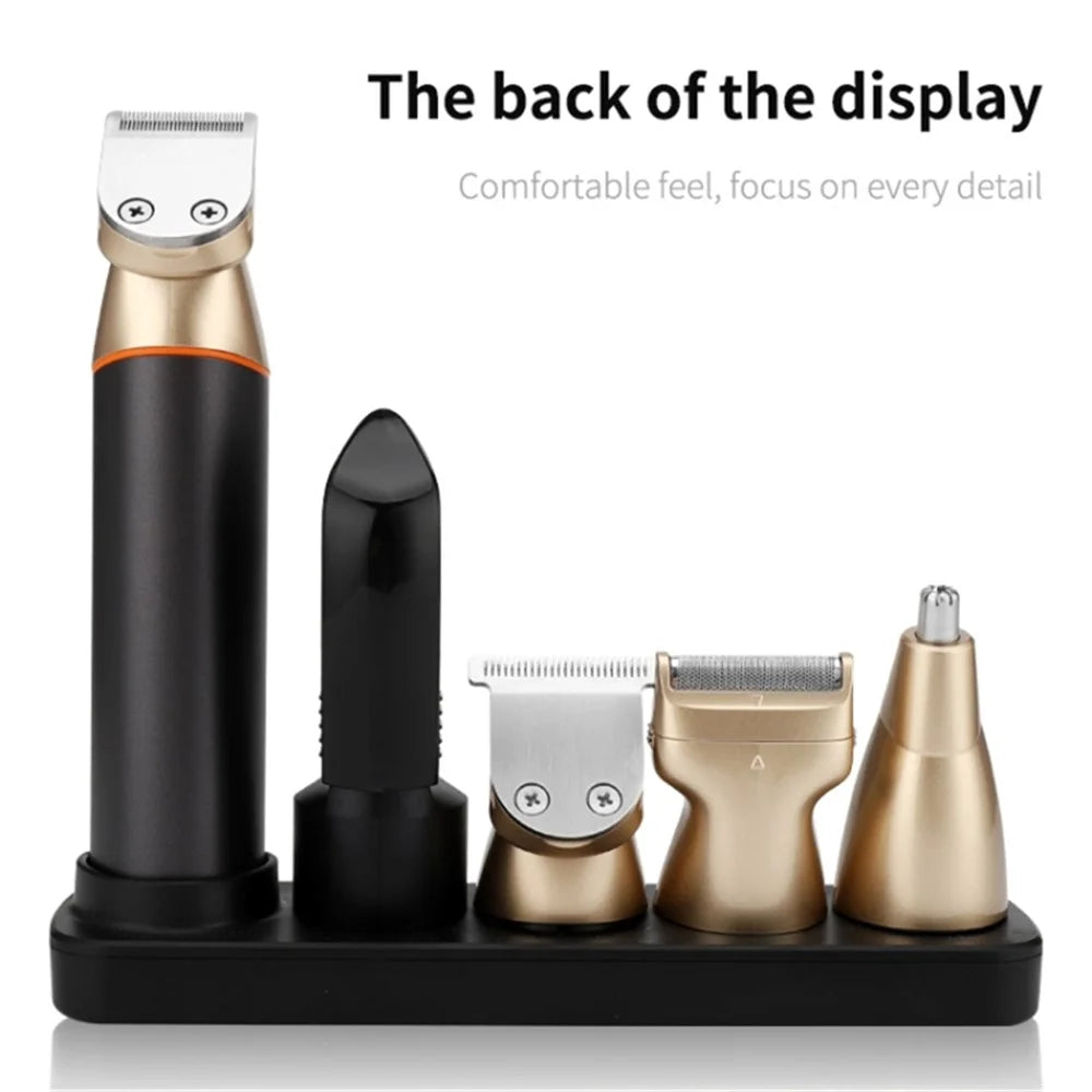 LK-881 5 in 1 Hair Trimmer for Men Electric Shaver Hair Clippers Cordless Nose Beard Razor Kit - Gold - 2