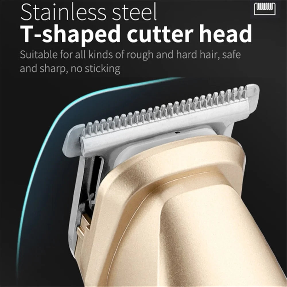 LK-881 5 in 1 Hair Trimmer for Men Electric Shaver Hair Clippers Cordless Nose Beard Razor Kit - Gold - 6